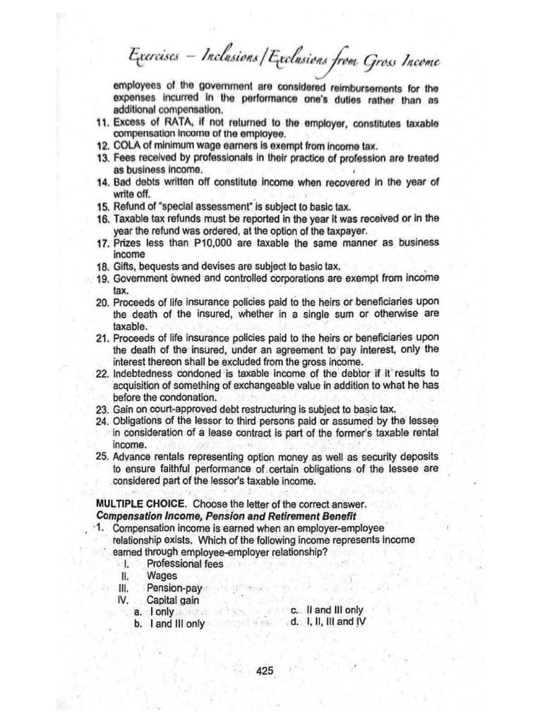 Assignment On Inclusions and Exclusions To and From Gross Income | PDF
