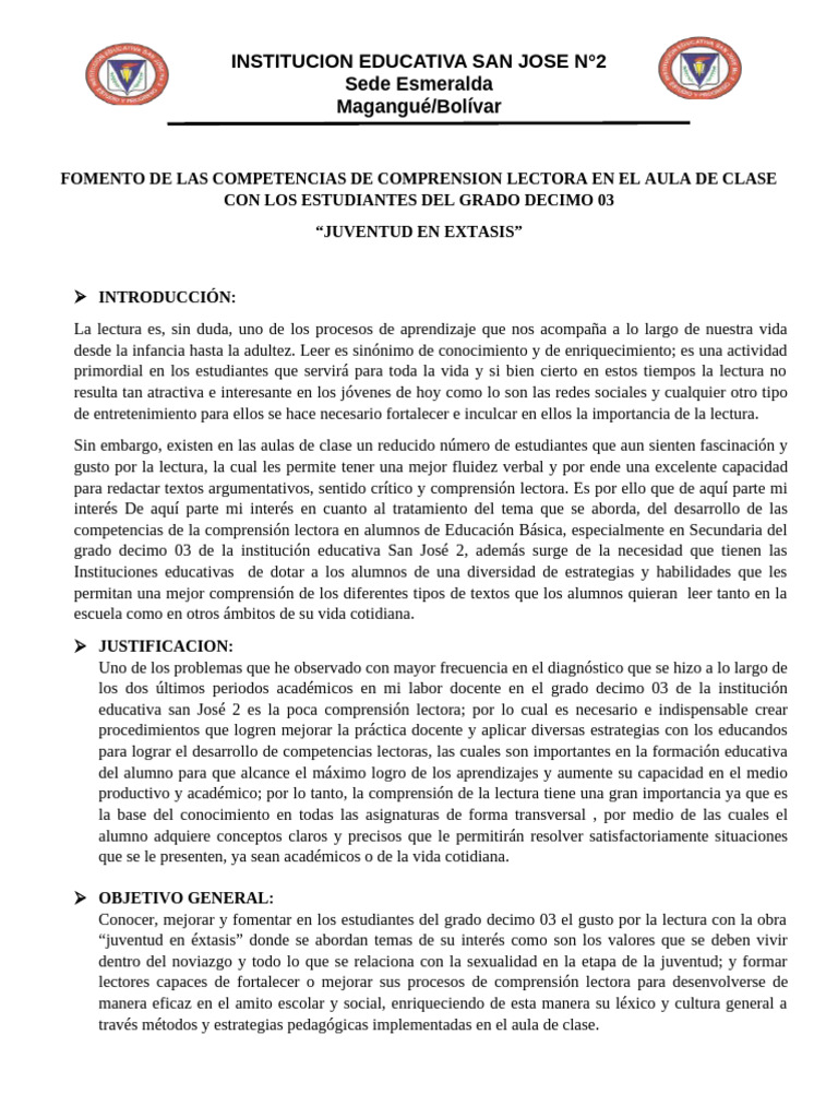 Fomento de la Comprensión Lectora en Décimo | PDF | Comprensión lectora ...
