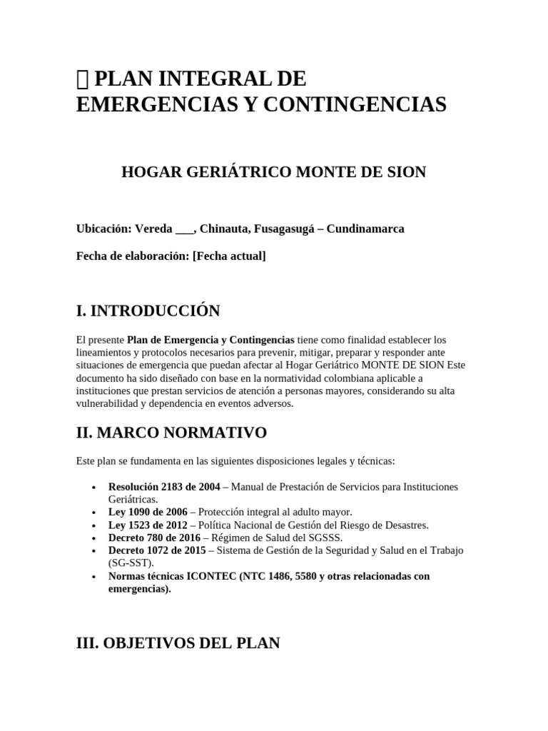 ? Plan Integral de Emergencias y Contingencias | PDF | Hospital ...
