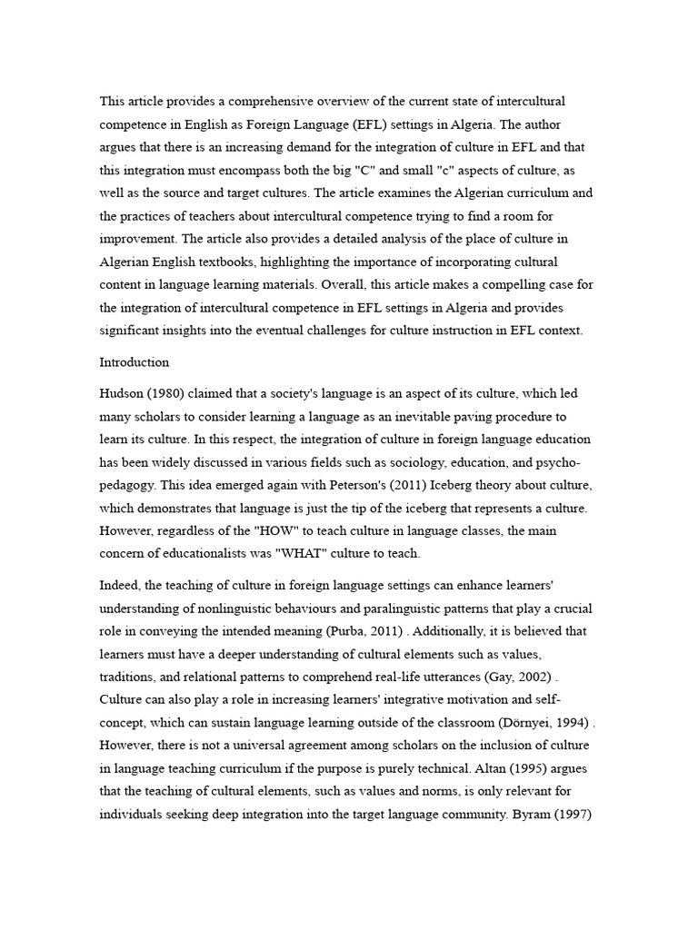 Intercultural Competence in EFL Algeria | PDF | Curriculum | English As ...