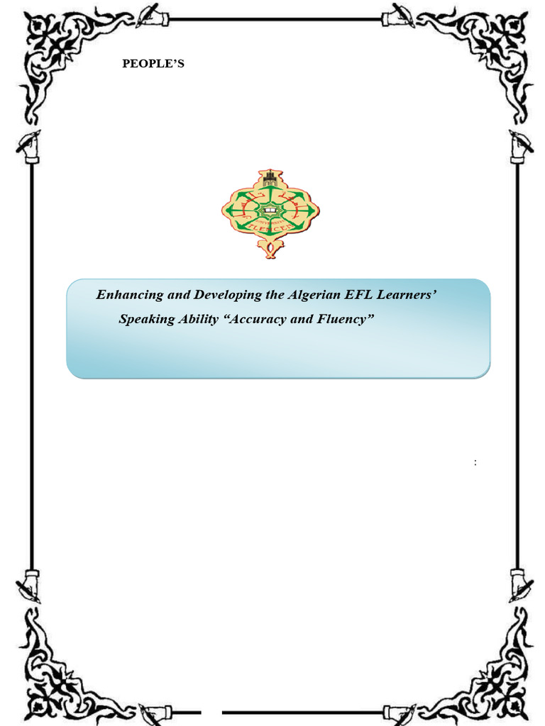 Enhancing EFL Speaking Skills in Algeria | PDF | English As A Second Or ...