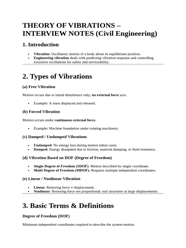 Theory of Vibrations Interview Guide | PDF | Damping | Oscillation