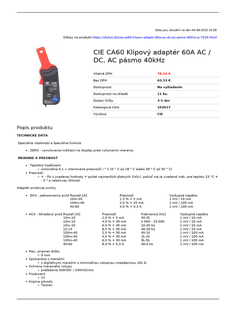 CIE CA60 Current Clamp Ac DC Ac Psmo 40khz | PDF