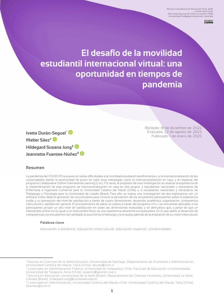 El Desafío de La Movilidad Estudiantil Internacional Virtual. Una ...