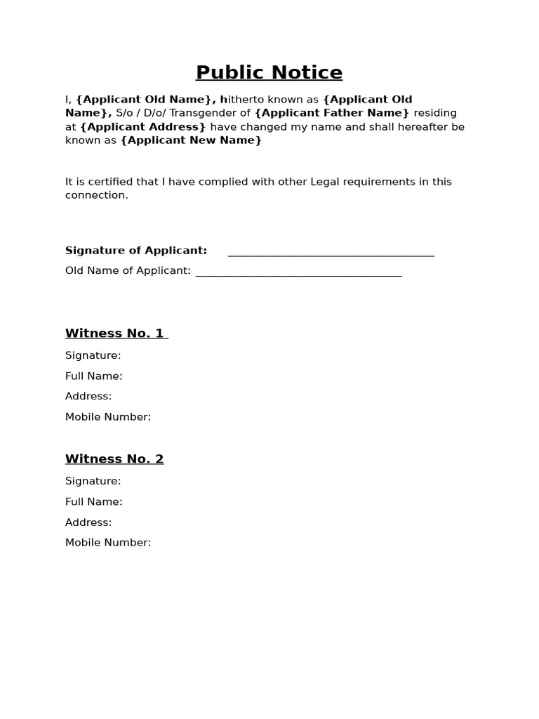 Name Change Public Notice Document | PDF