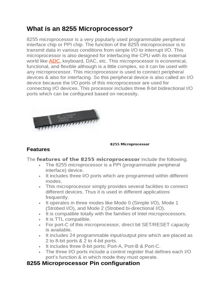 Overview of the 8255 Microprocessor | PDF | Input/Output | Computer ...