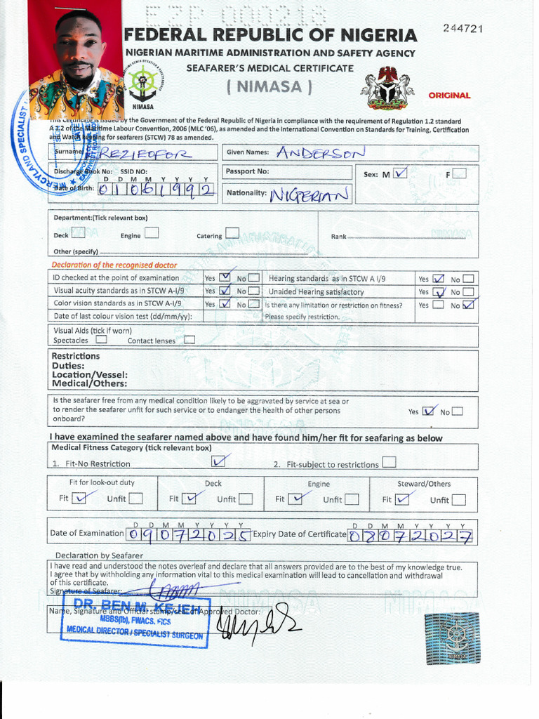 Seafarers Medical Certificate - Merged | PDF