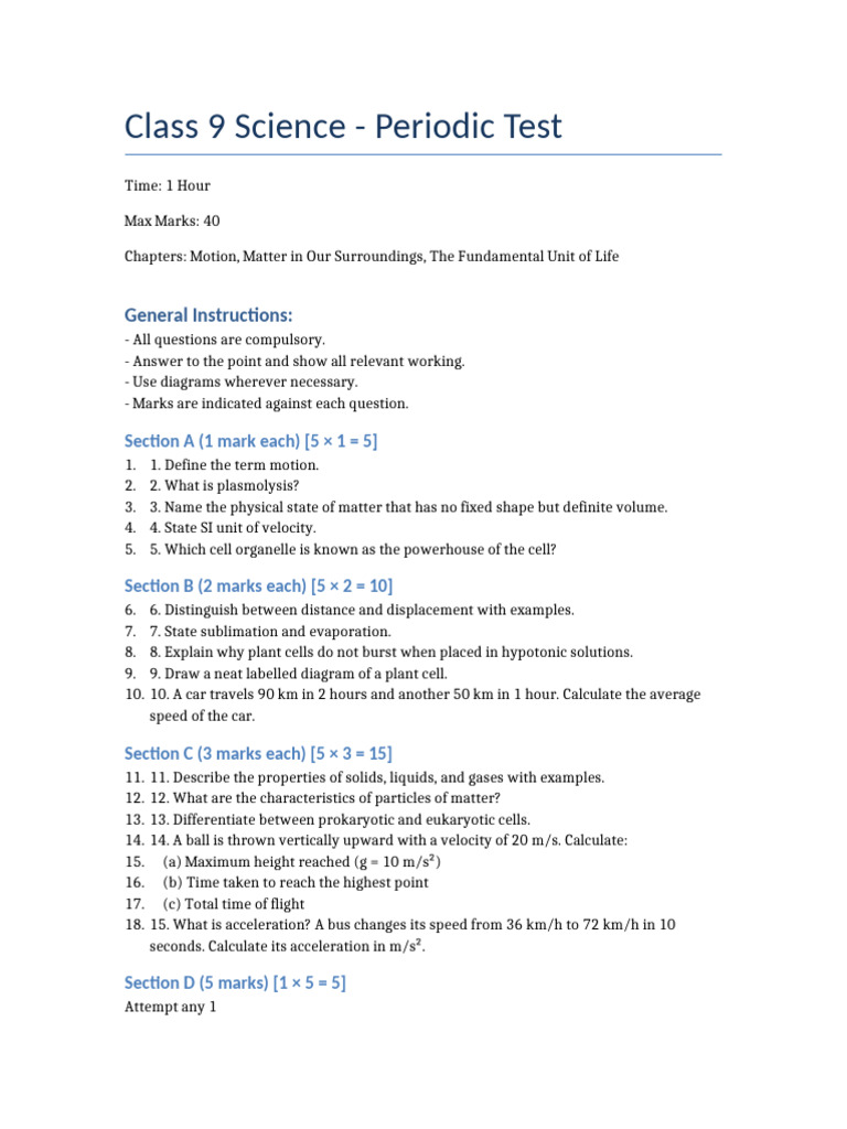Class 9 Science Periodic Test Guide | PDF