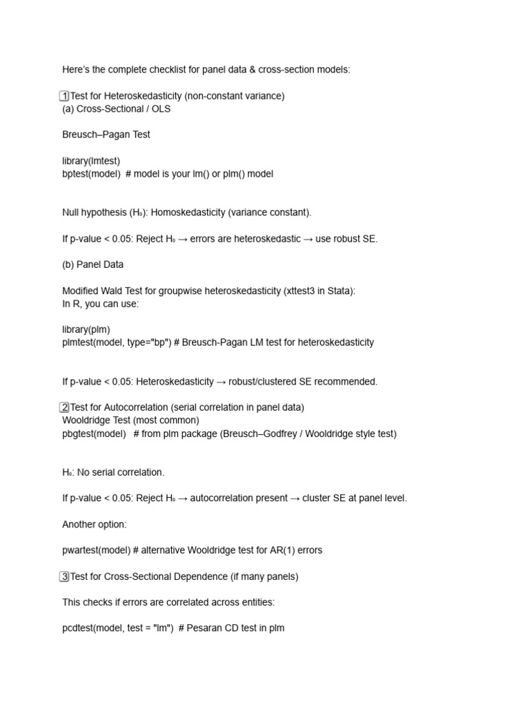 Panel Data Model Testing Checklist | PDF