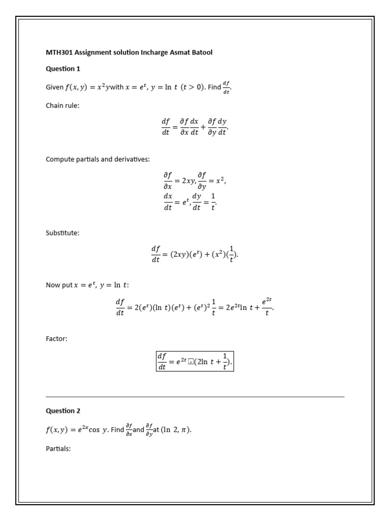MTH301 Assignment Solution Incharge Asmat Batool | PDF | Mathematical ...