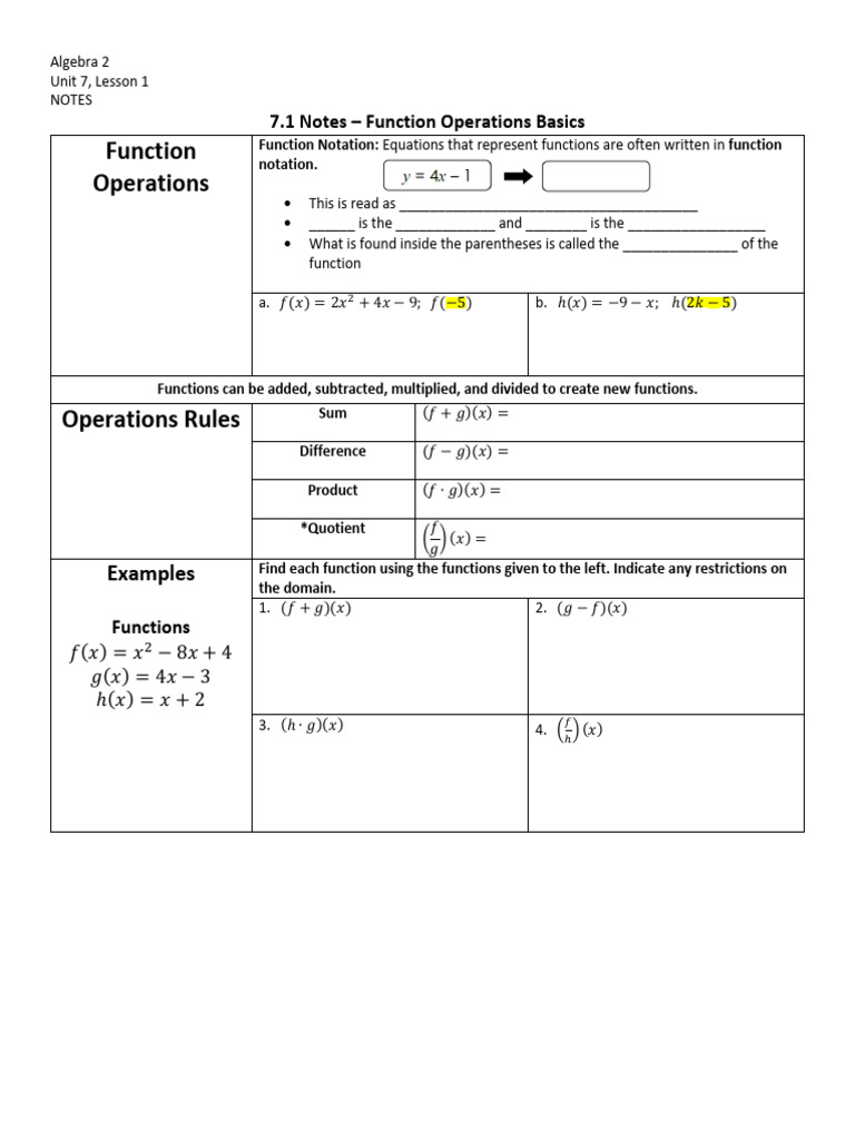 Function Operations and Inverses in Algebra 2 | PDF | Function ...