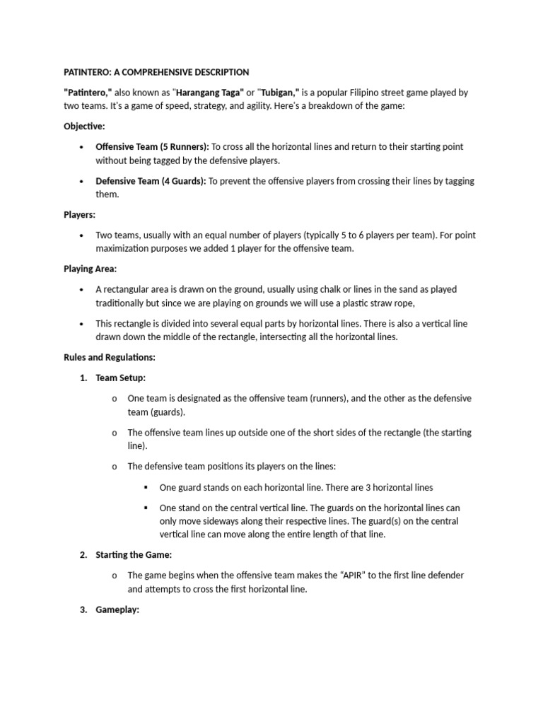 Patintero: Rules and Gameplay Guide | PDF
