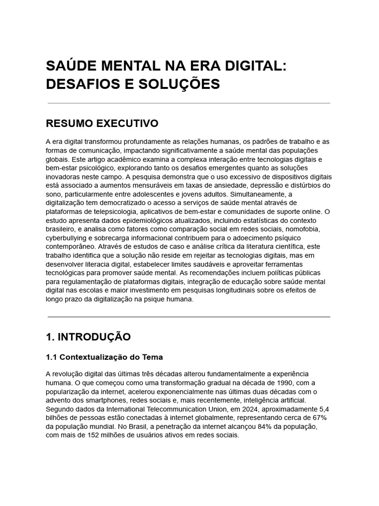 Saúde Mental na Era Digital_ Desafios e Soluções | PDF | Depressão ...