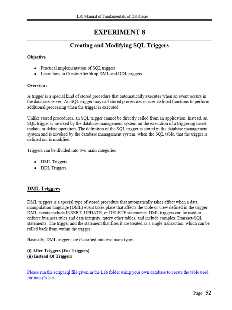 SQL Triggers: Creation and Modification Guide | PDF | Sql | Information ...