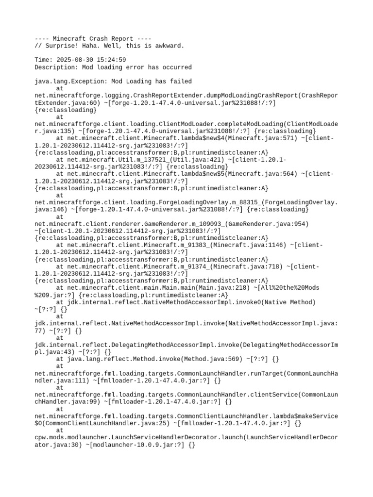 Minecraft Mod Loading Crash Report | PDF | Central Processing Unit ...