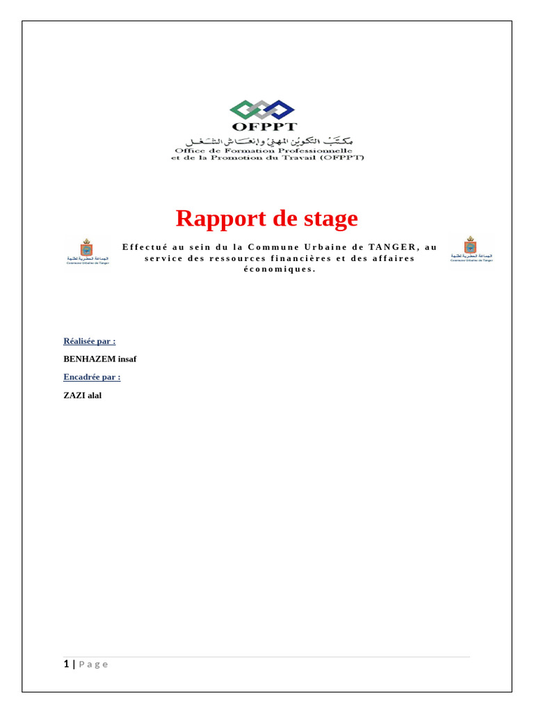 Rapport de stage à la Commune Urbaine de Tanger | PDF
