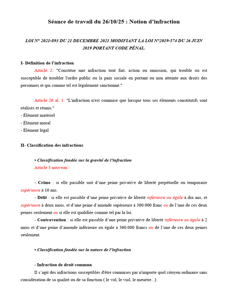 Notion d'infraction et classifications pénales | PDF | Crimes | Crime ...