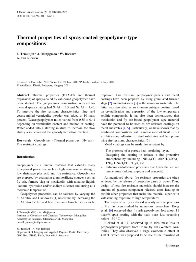 Thermal Properties of Geopolymer Coatings | PDF | Physical Sciences ...