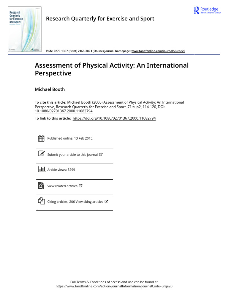 International Physical Activity Assessment | PDF | Socioeconomic Status ...