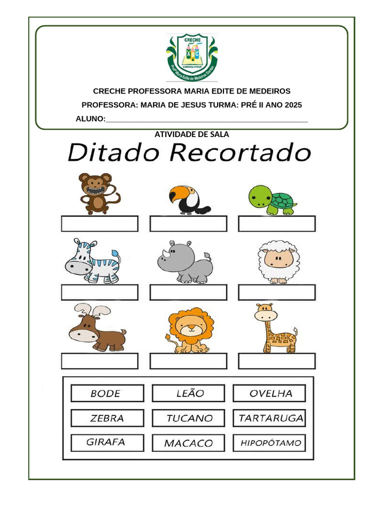 Atividades para Pré II - Creche Maria Edite | PDF