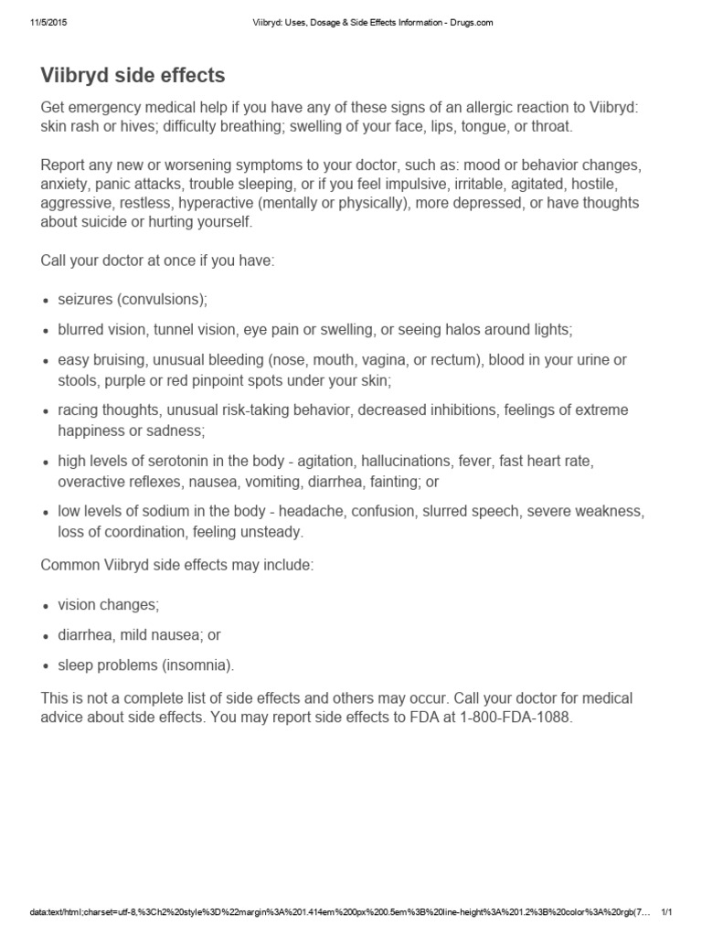 Viibryd Uses Dosage And Side Effects Information Drugs Pdf 