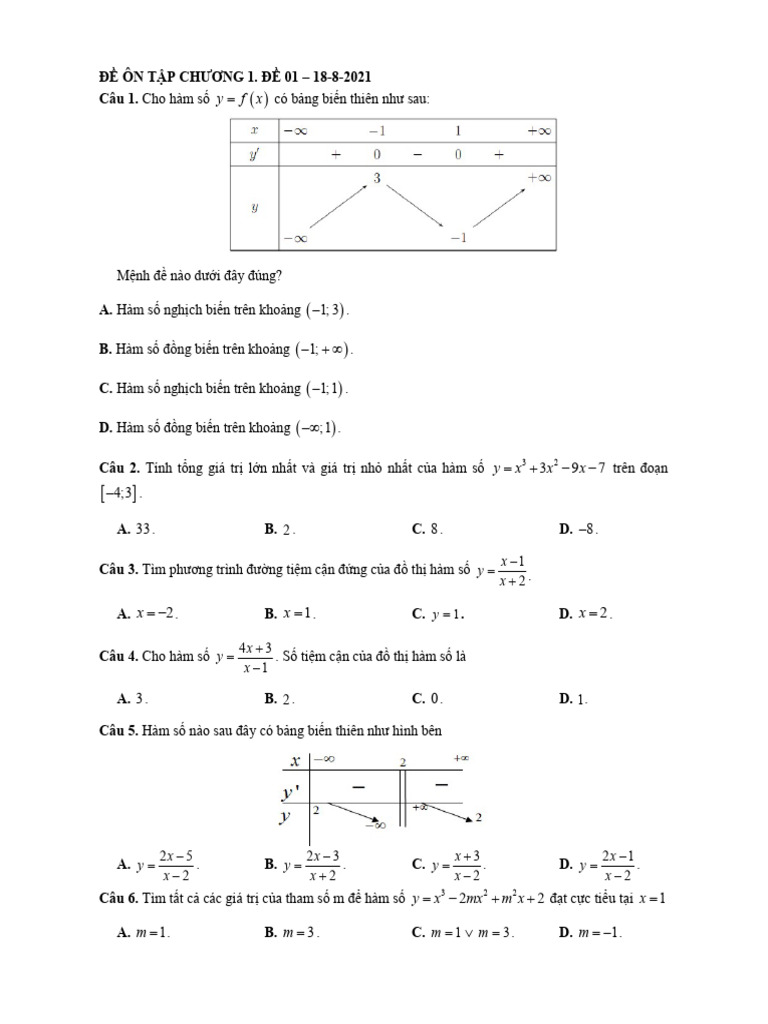 De On Tap Chuong 1 de 01 | PDF