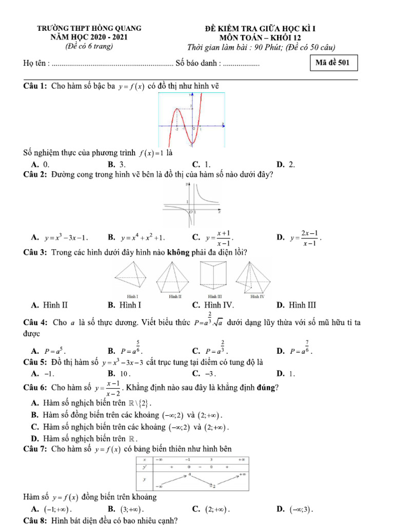 De On Tap Giua Ky Lop 12 | PDF