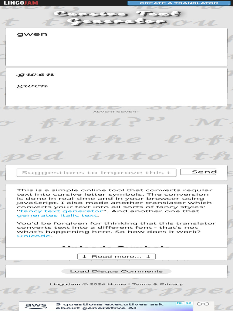 Cursive Text Generator (???? ??? ?????) LingoJam | PDF