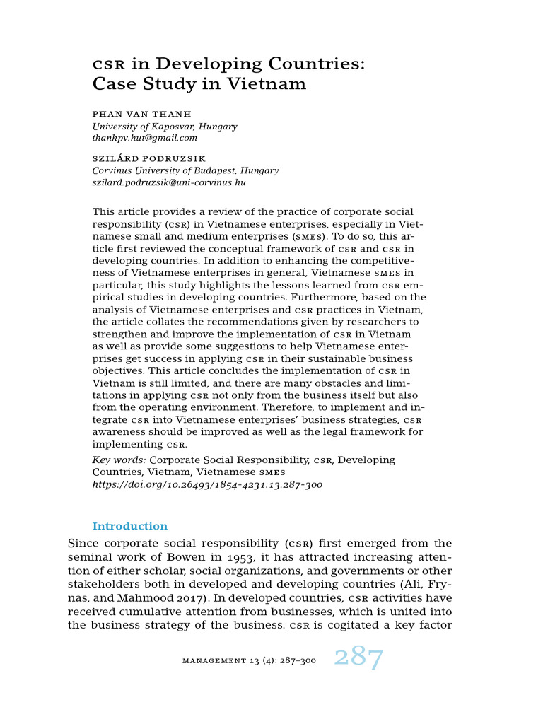 CSR Practices in Vietnamese SMEs | PDF | Corporate Social ...