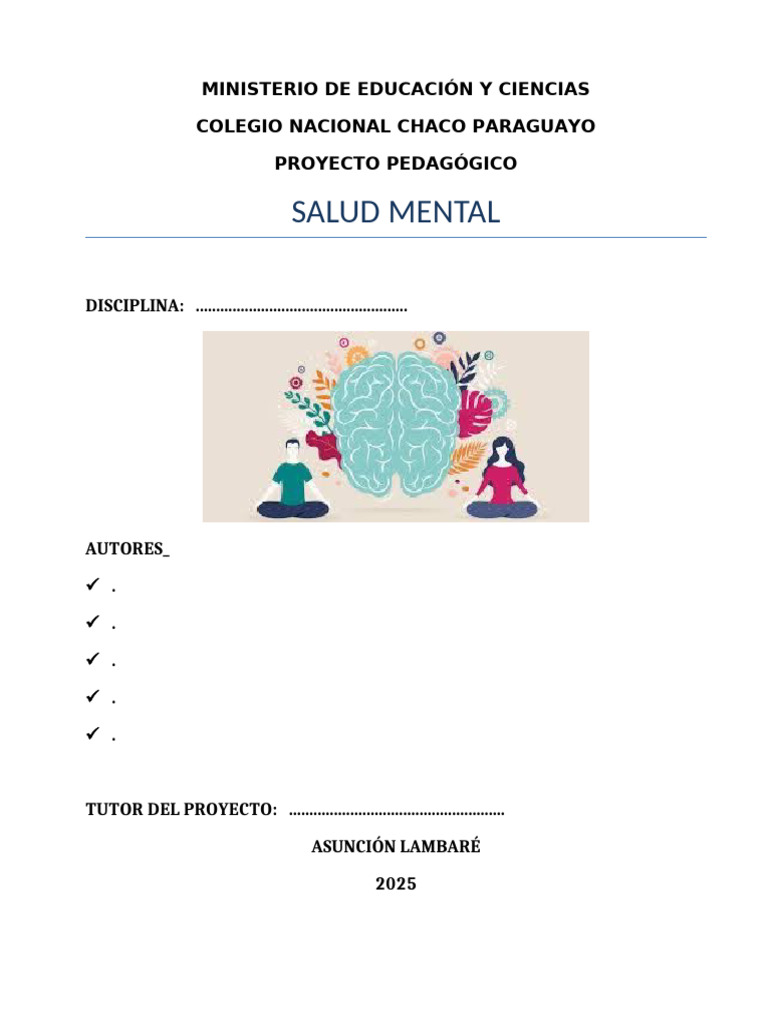 Proyecto de Salud Mental Escolar 2025 | PDF | Salud mental | Las emociones