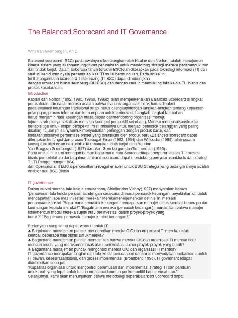 IT Balanced Scorecard dan Tata Kelola TI | PDF | Bisnis