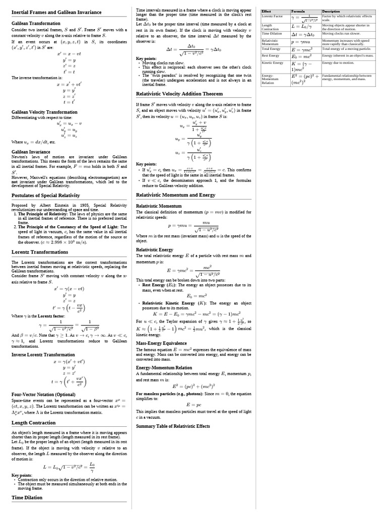 Galilean Invariance and Special Relativity | PDF | Special Relativity ...