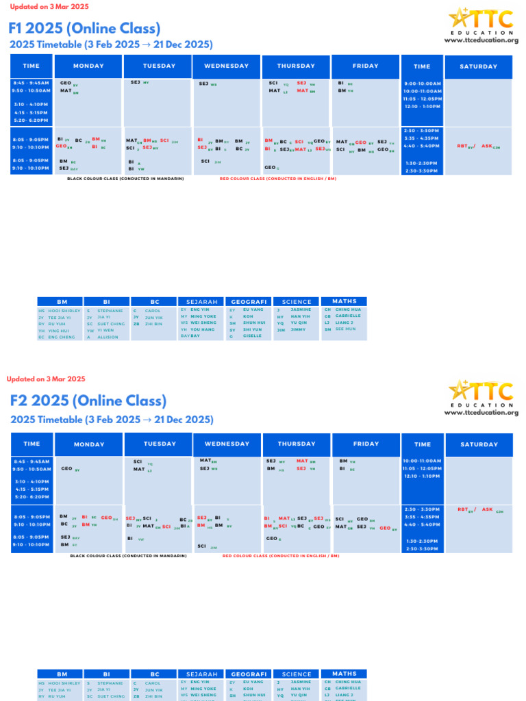 2025 Online Class Timetable | PDF
