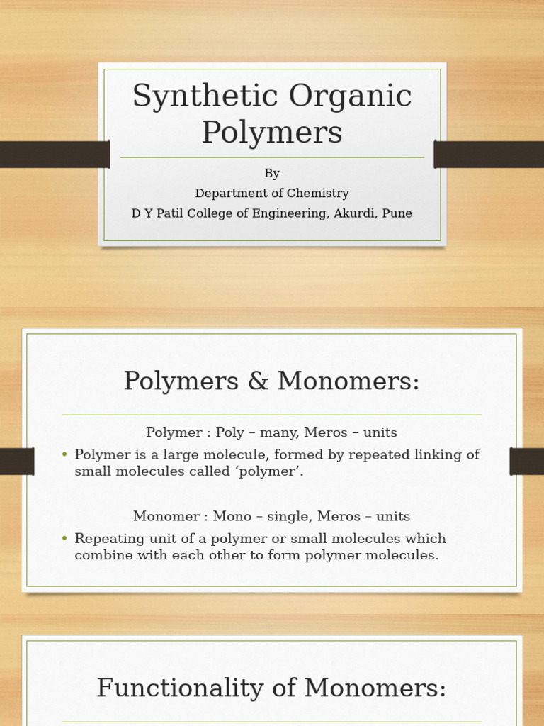 Synthetic Organic Polymers | PDF | Polymerization | Polymers