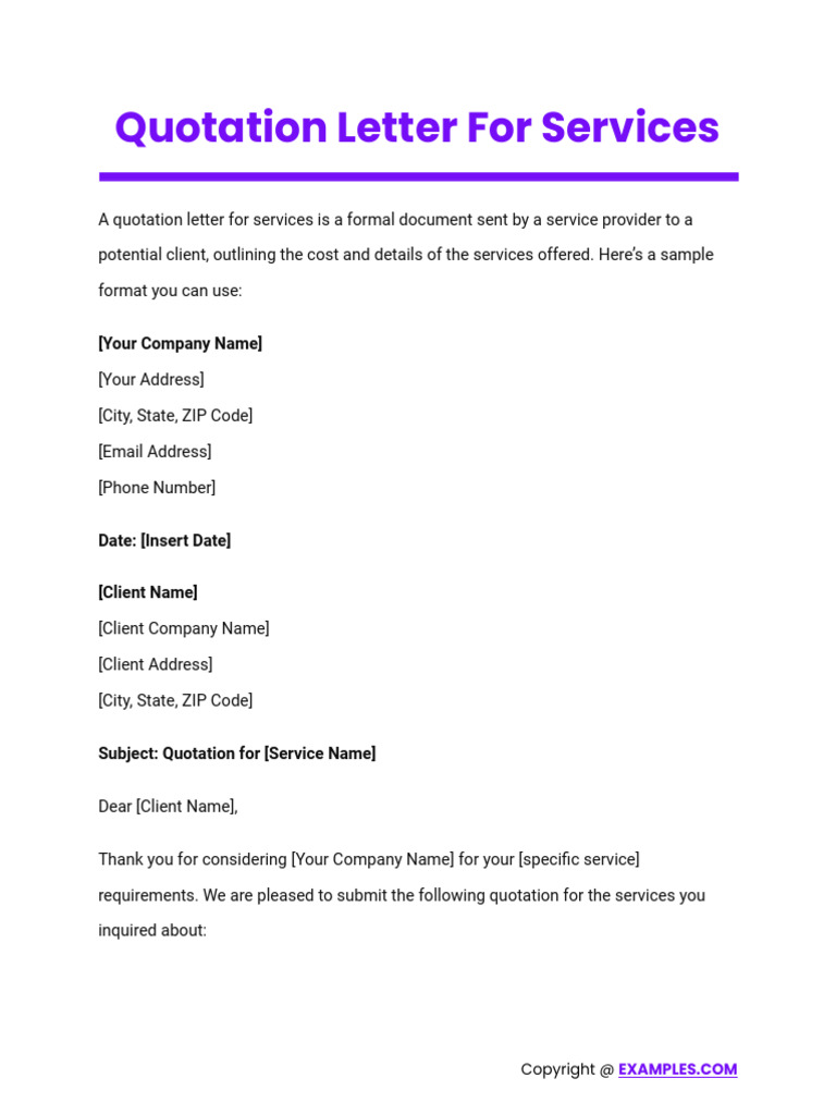 Service Quotation Letter Template | PDF