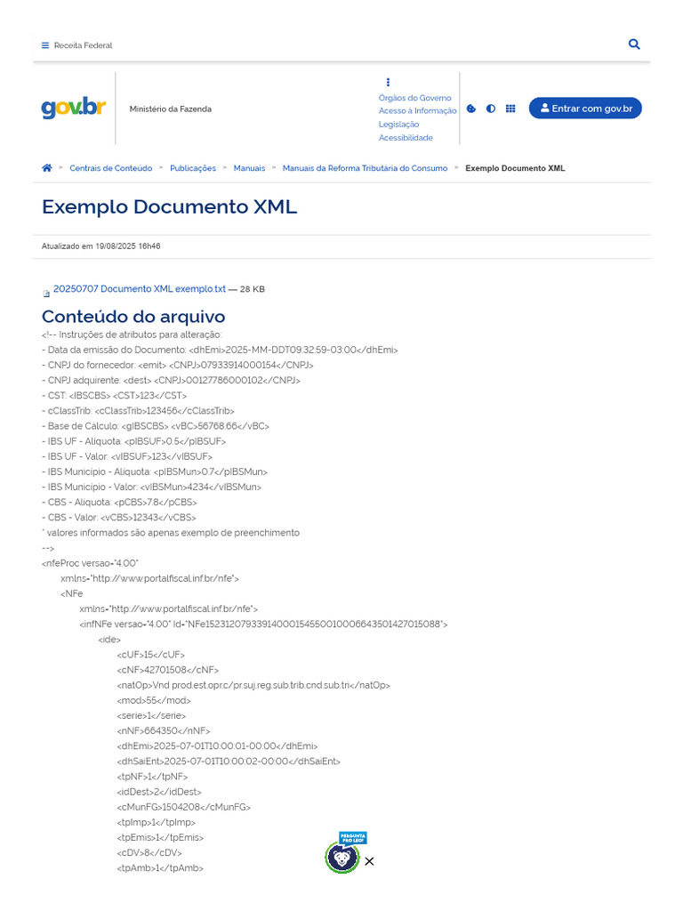 Exemplo de Documento XML Tributário | PDF