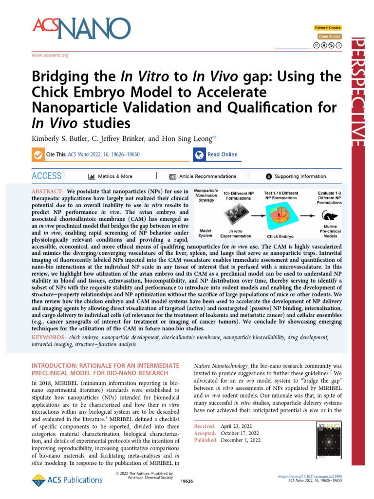 Bridging the in Vitro to in Vivo Gap Using the Chick Embryo Model to ...