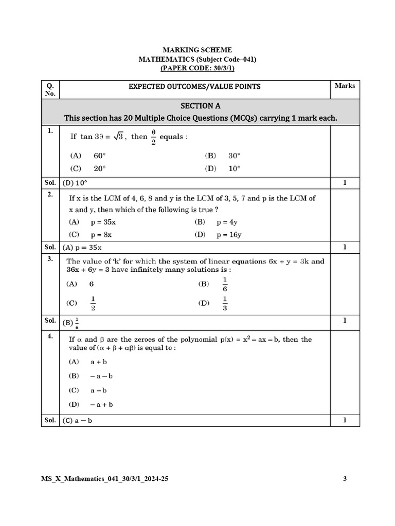X - MS - 041 - Mathematics Standard - 30-3-1 - 2024-25 | PDF ...