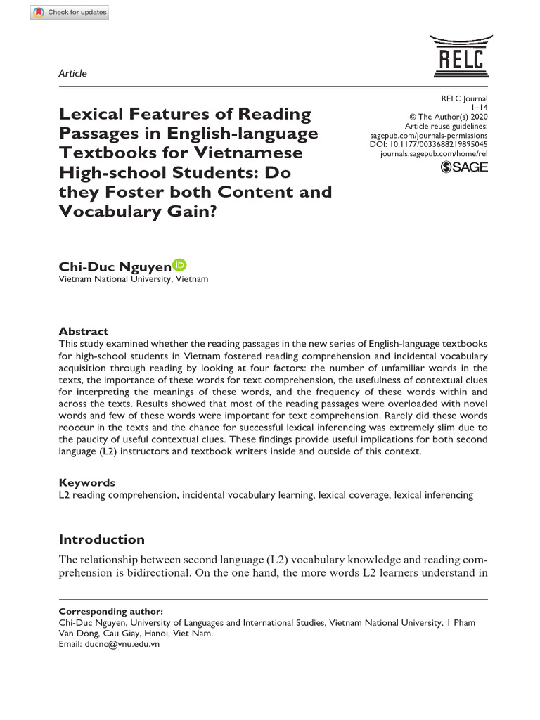 10 1177@0033688219895045 | PDF | Vocabulary | Reading Comprehension