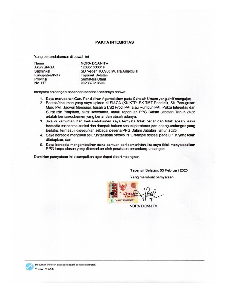 Contoh Pakta Integritas | PDF