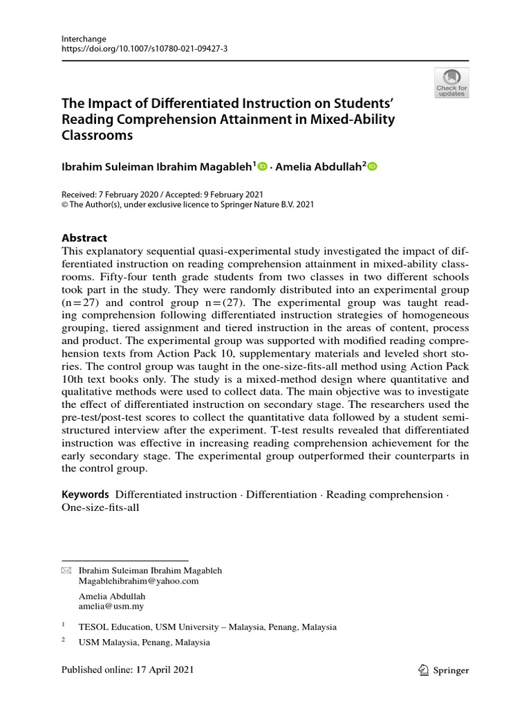 Differentiated Instruction's Effect on Reading | PDF | Differentiated ...