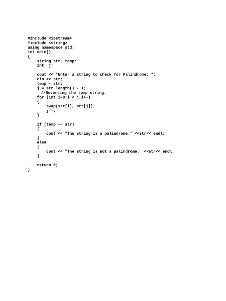 Check Palindrome in C++ Code | PDF