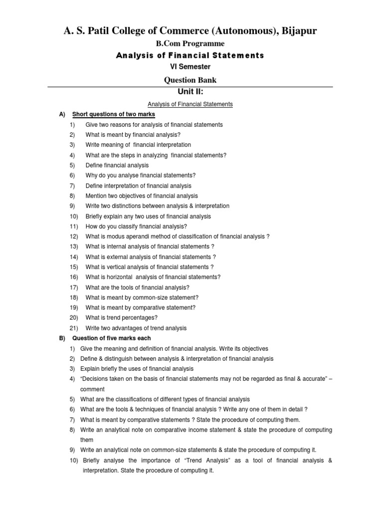 Financial Statement Analysis Pdf Bcom