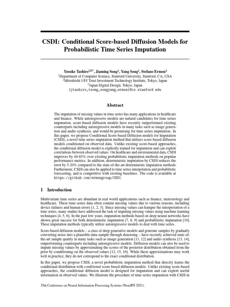 NeurIPS 2021 Csdi Conditional Score Based Diffusion Models For ...