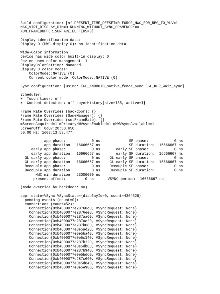 Display Configuration and VSync Data | PDF | Video | Consumer Electronics