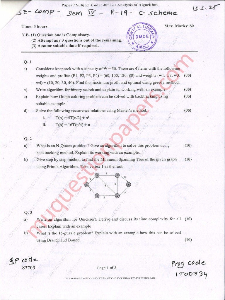 Be Computer Engineering Semester 4 2025 May Analysis of Algorithmrev ...