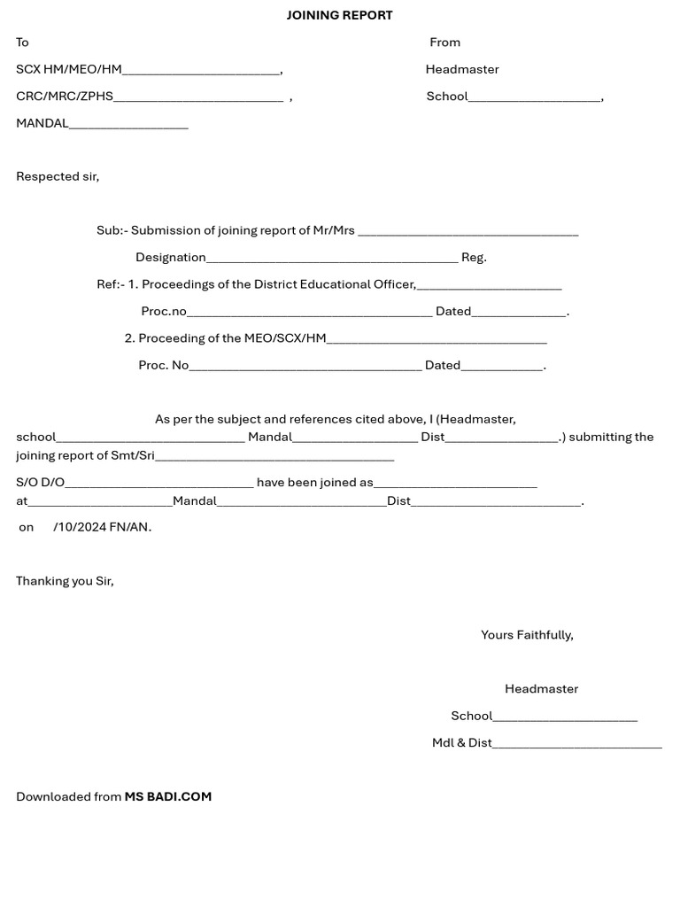Joining Report Submission Template | PDF