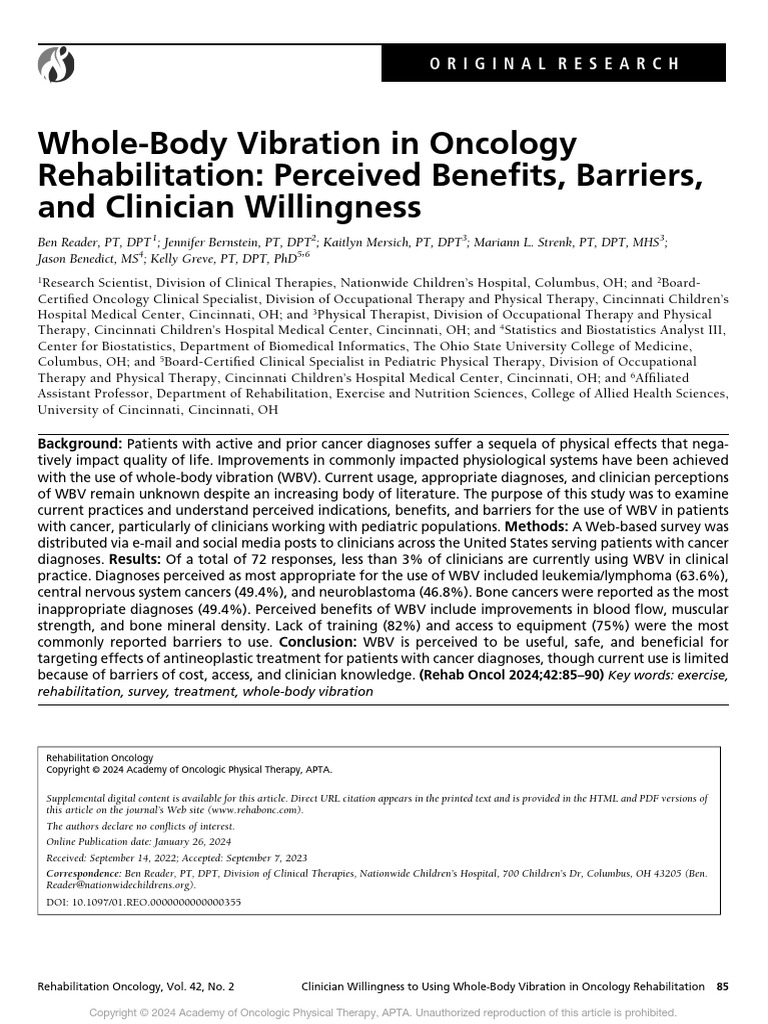 Whole-Body Vibration in Cancer Rehab | PDF | Physical Therapy | Oncology