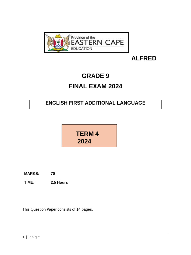 Grade 9 English Exam Paper 2024 | PDF | Housekeeping | Ellipsis