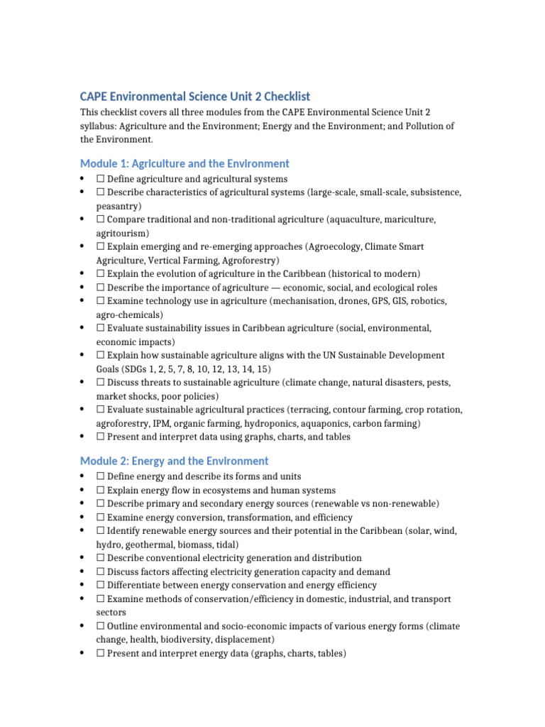 CAPE Environmental Science Unit 2 Guide | PDF | Climate Change ...
